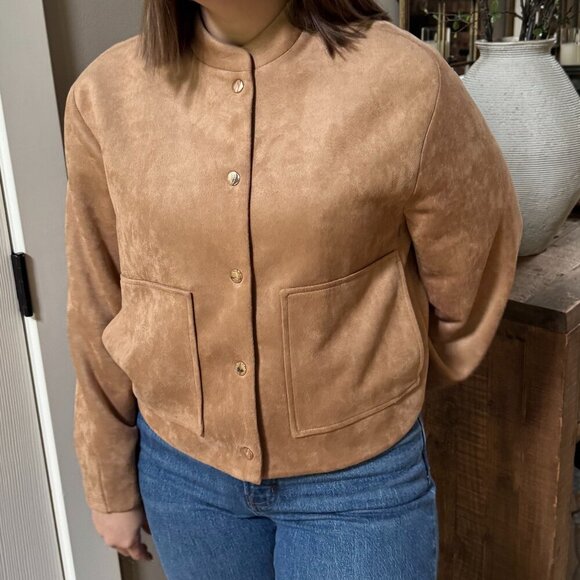 Gibson Latimer faux suede tan cropped jacket - Picture 2 of 3